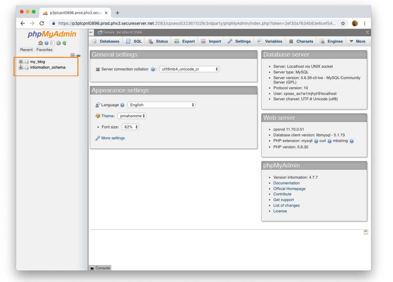 phpMyAdmin DB Selection
