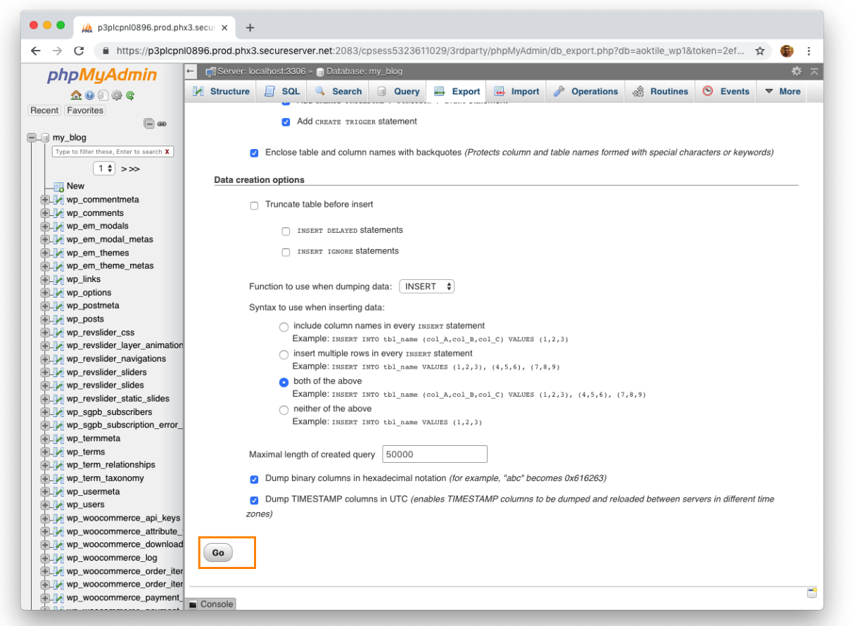 phpMyAdmin Take Backup