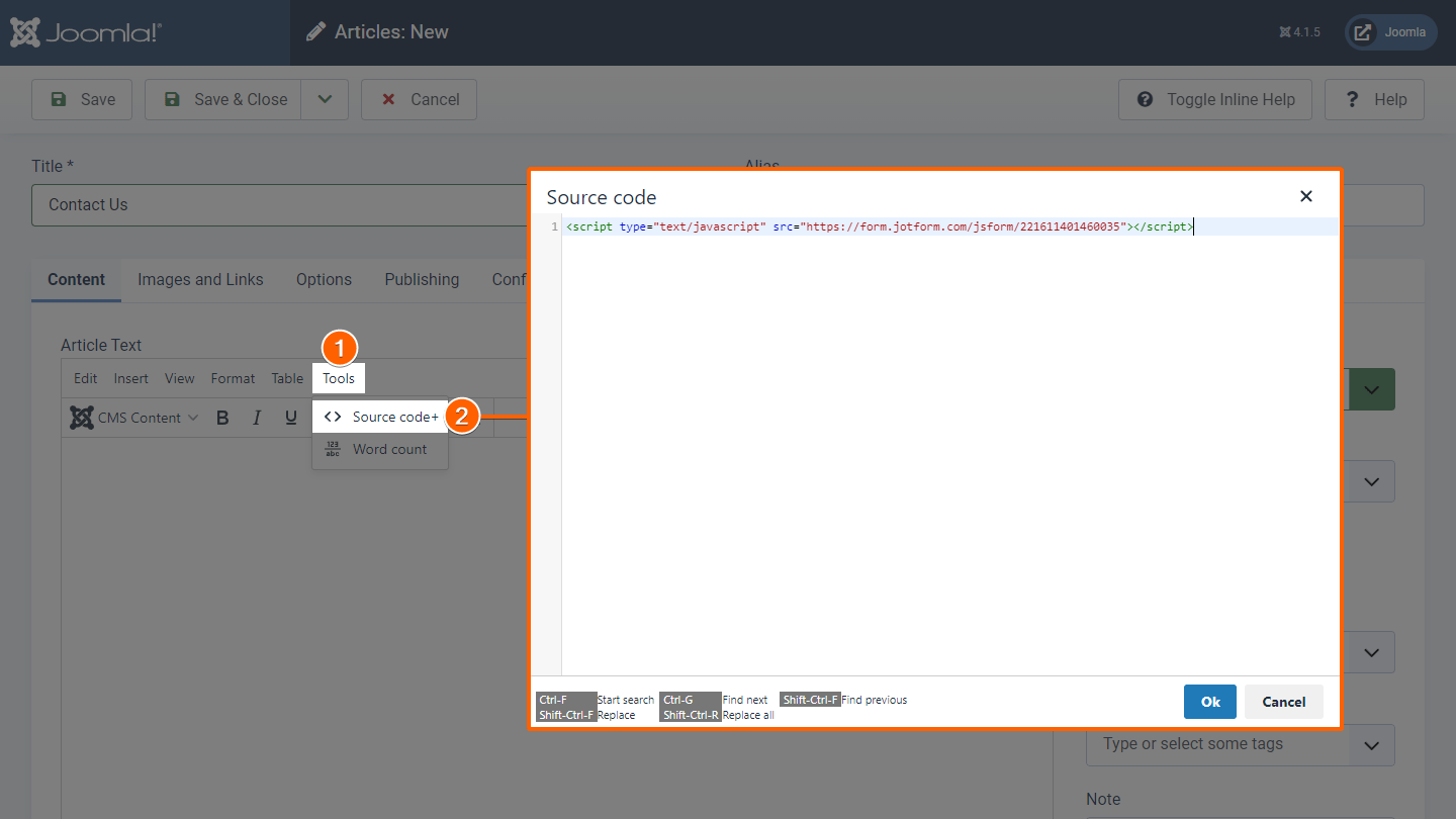 Steps to insert codes in Joomla editor