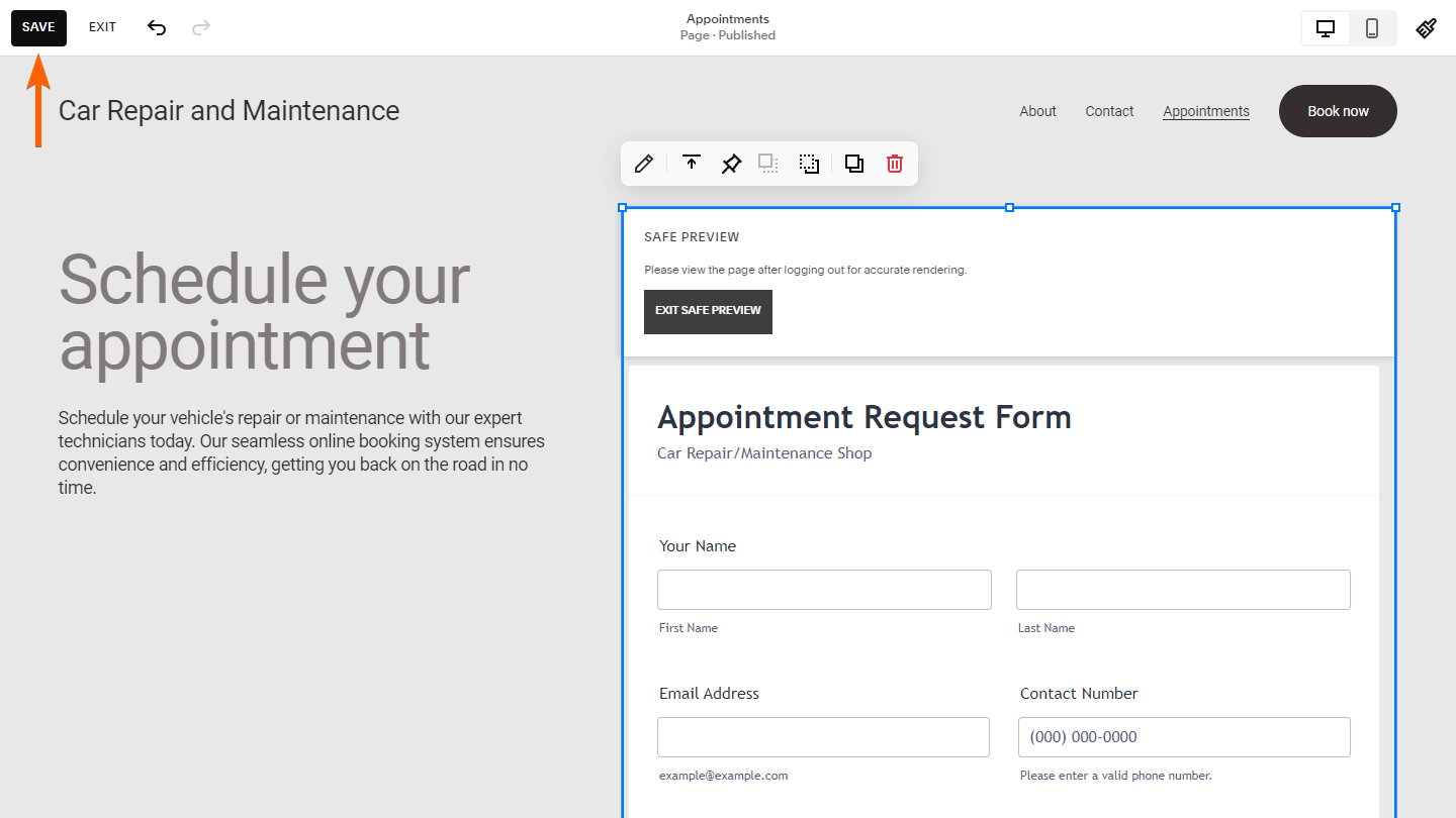 Speichern-Button im Squarespace Block Editor