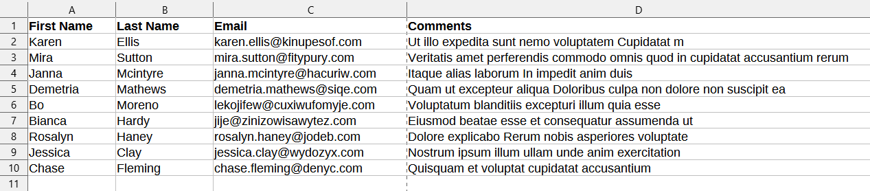 An example of an Excel data file