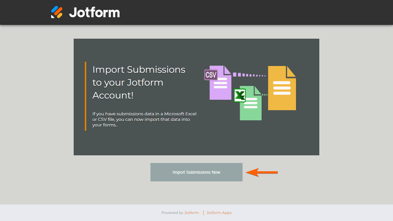 The Import Submission Now button in Jotform Import Data