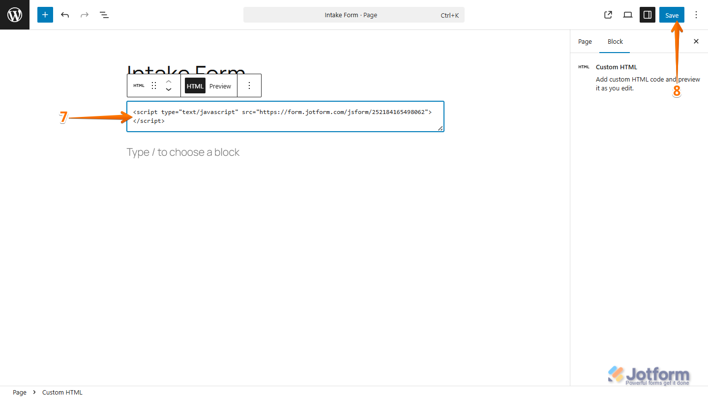 Paste embed codes in the WordPress editor