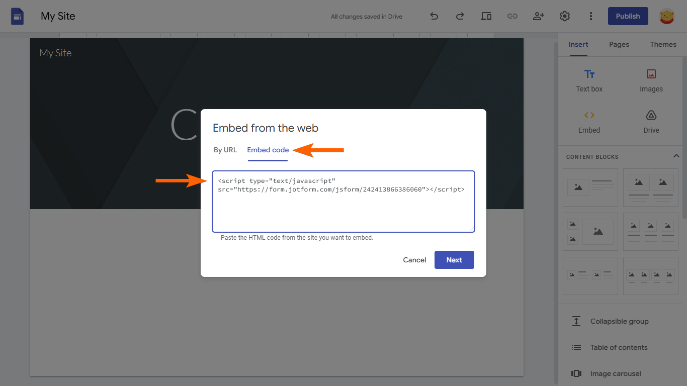 Un código de incrustación en Google Sites