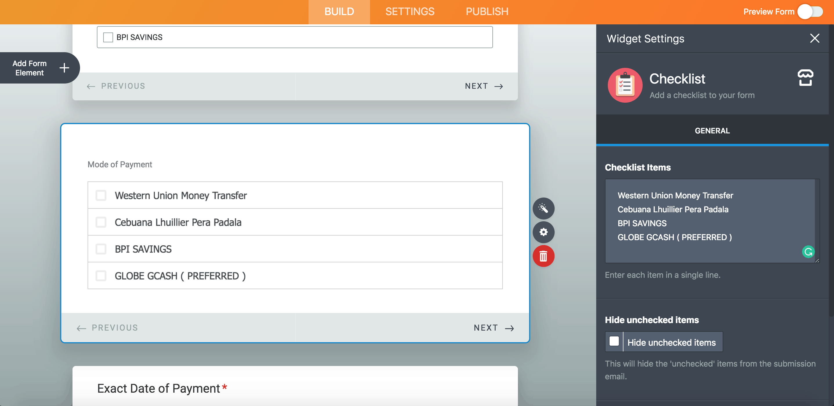 Checklist Widget