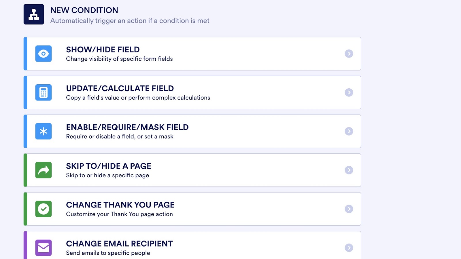 user interface of types of condition