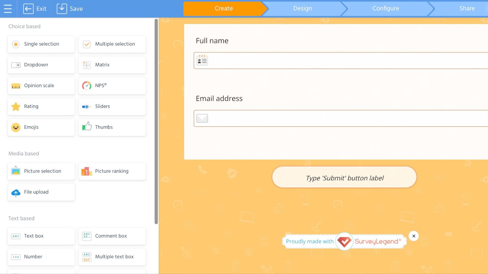 user interface of surveylegends