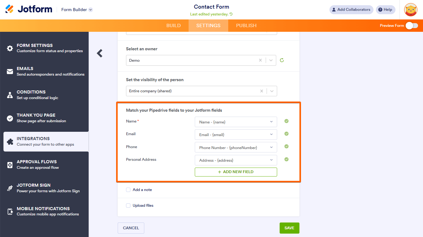 Pasos para integrar Jotform con Pipedrive