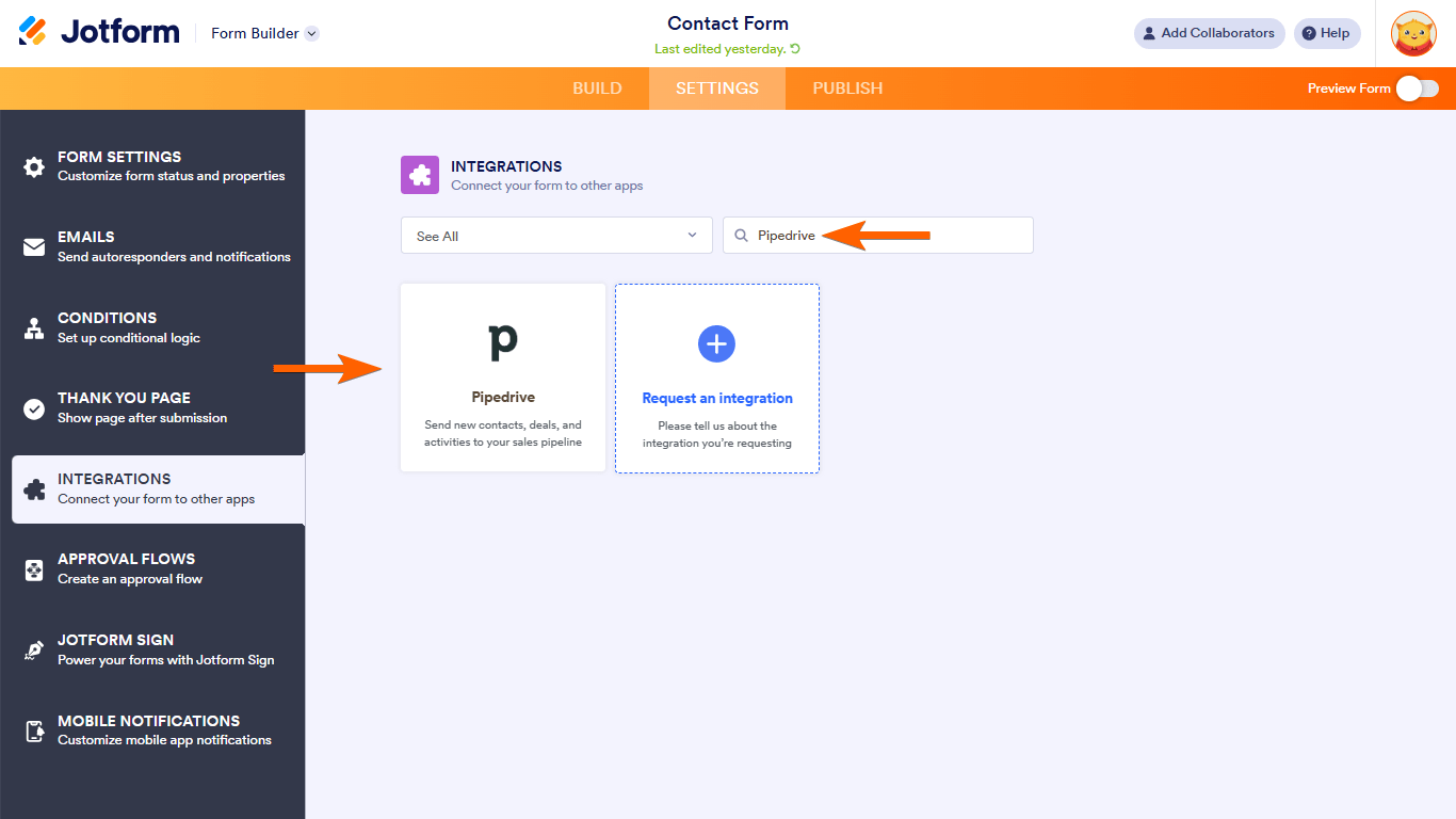 Pasos para integrar Jotform con Pipedrive