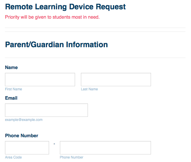 remote learning device request template