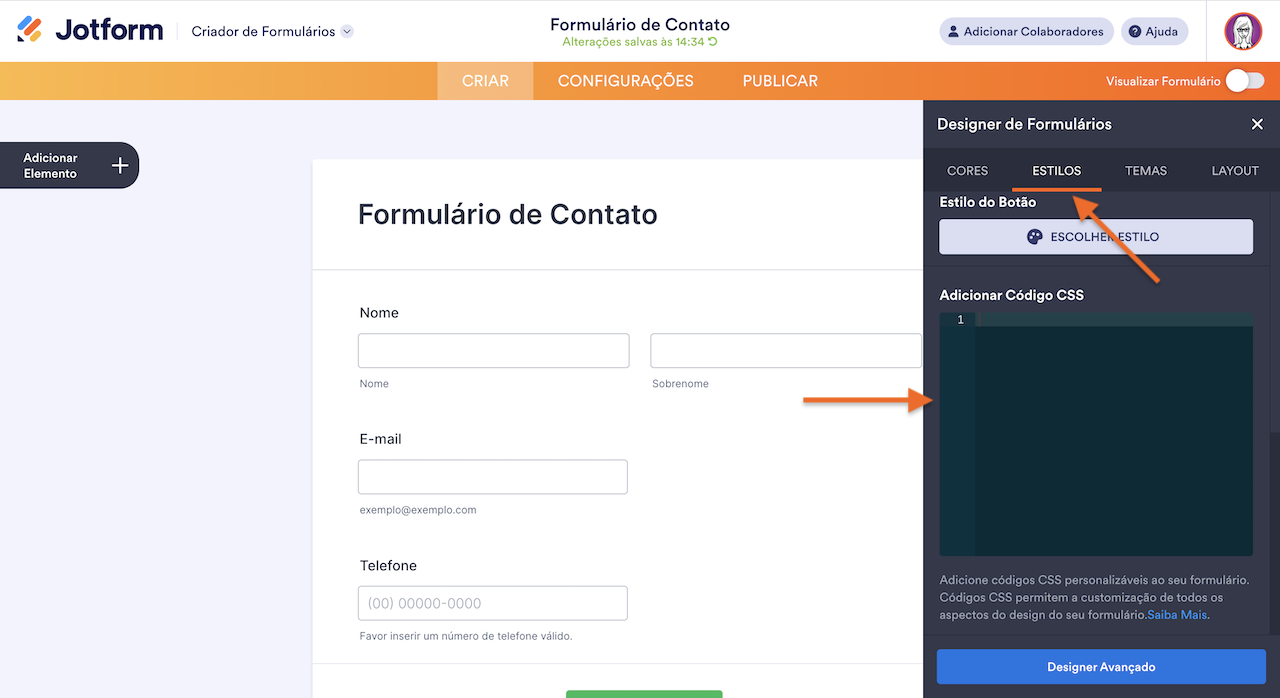 Injetando Código CSS no Formulário