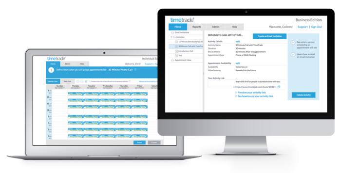 Appointment calendars across multiple devices (a laptop and desktop computer) with Engageware's scheduling interface
