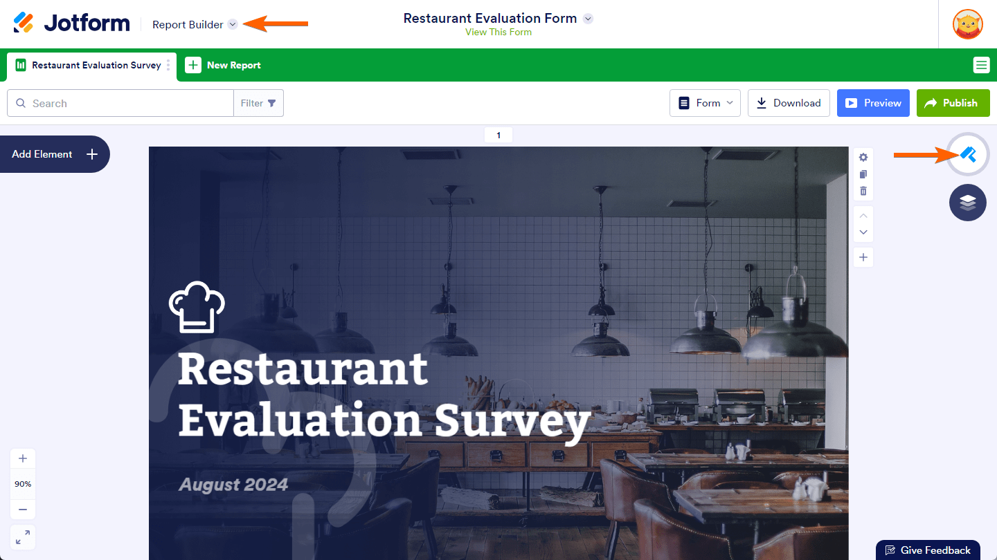 Click to enlarge Layout Settings button in Report Builder
