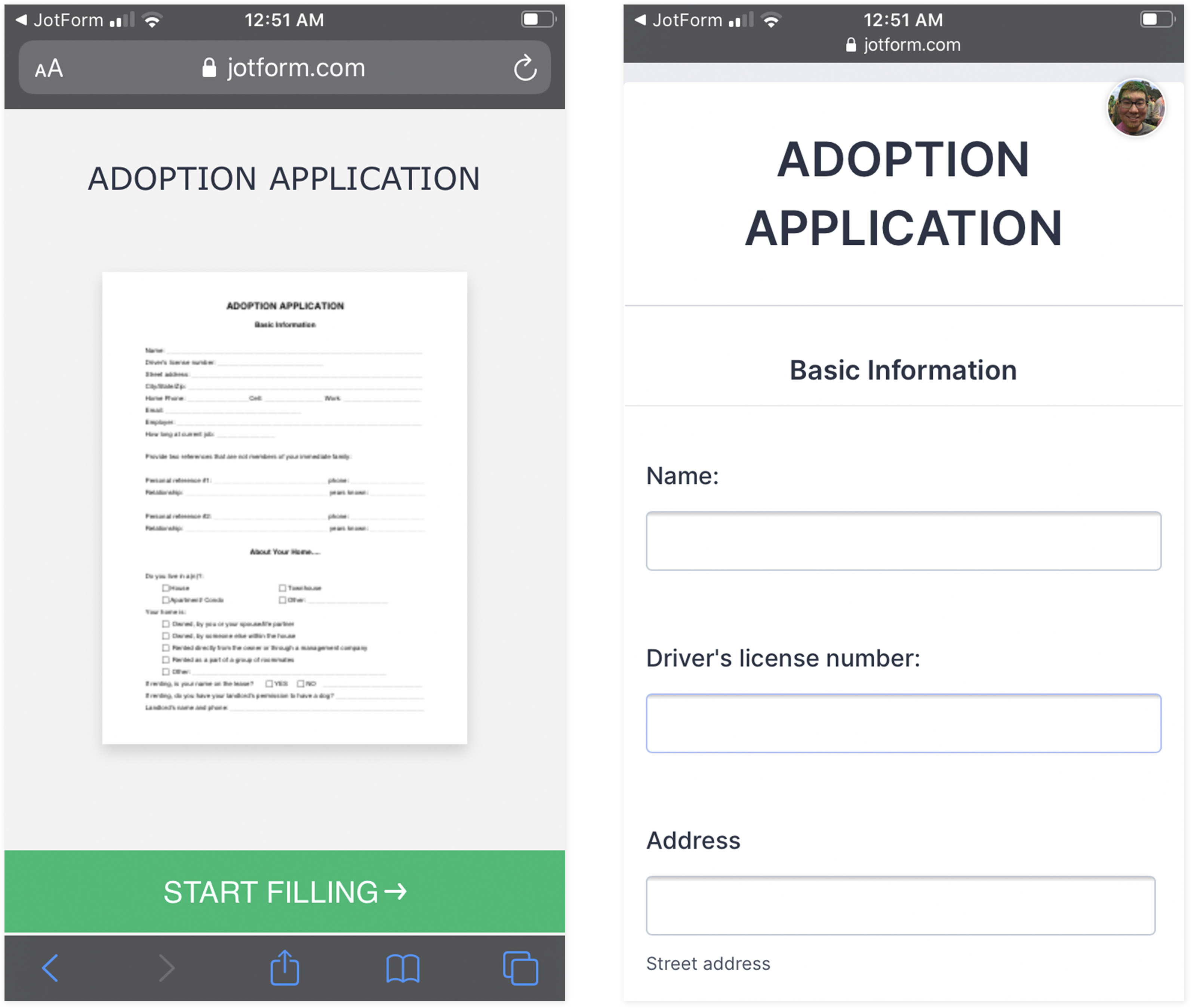 Jotform Smart PDF Forms and Jotform Mobile Forms App in Mobile View