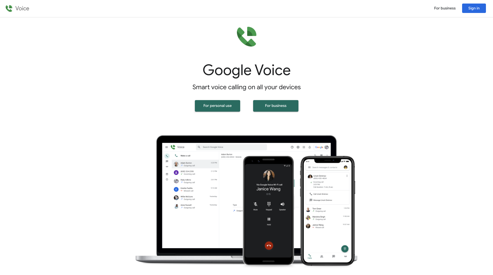 Google Voice landing Page