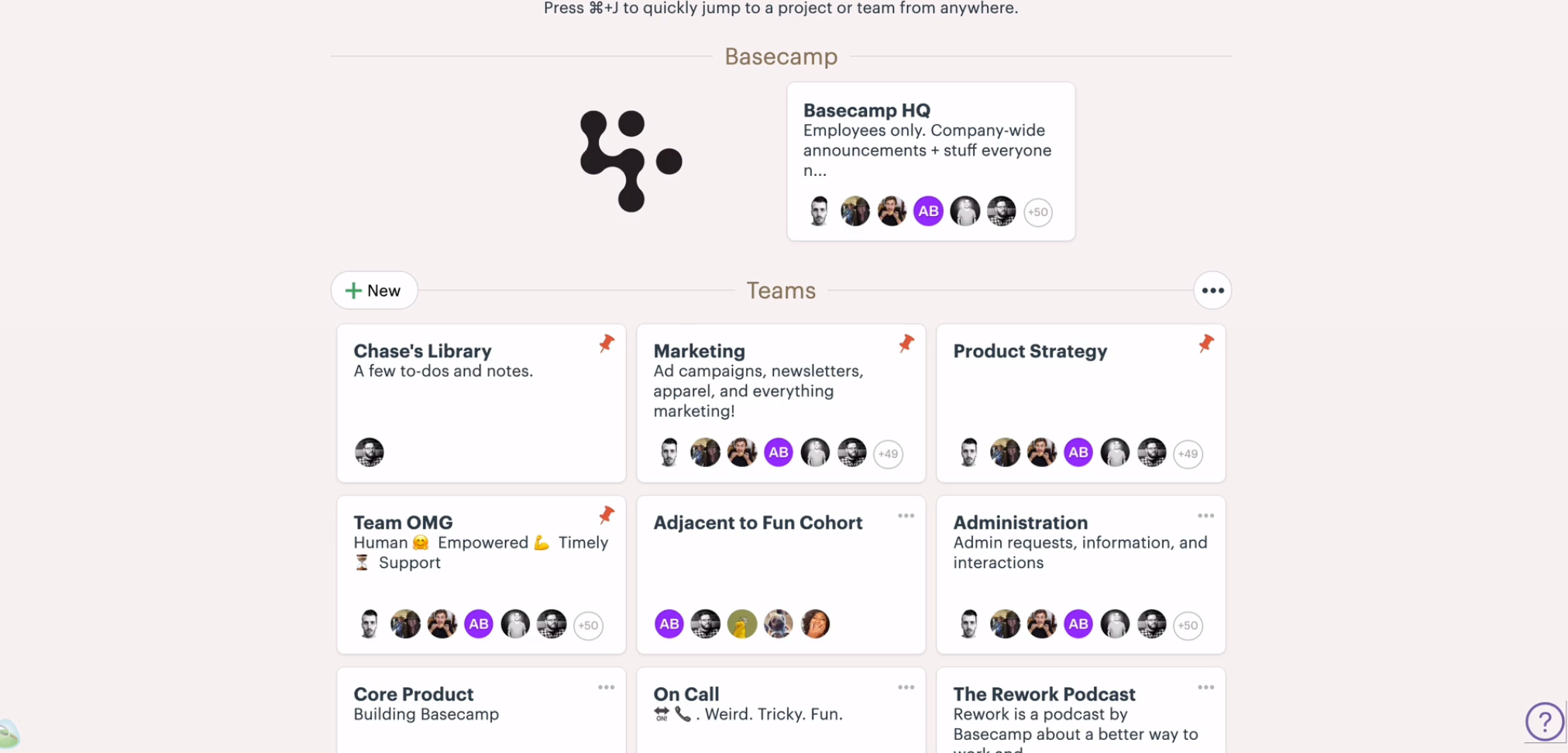Basecamp project management interface