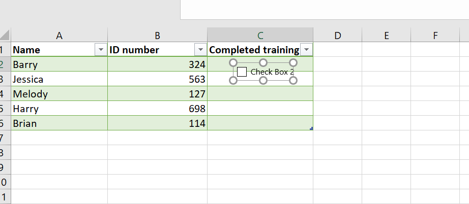 Moving the Checkbox in Between Cells in Excel
