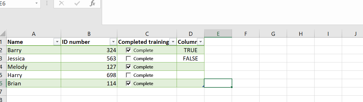 Viewing Values Under the Column as True and False