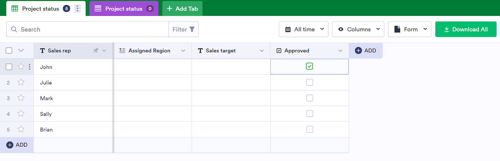 Viewing the Checkbox Column in Jotform Tables