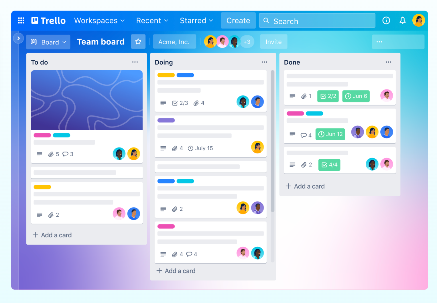 User interface of Trello