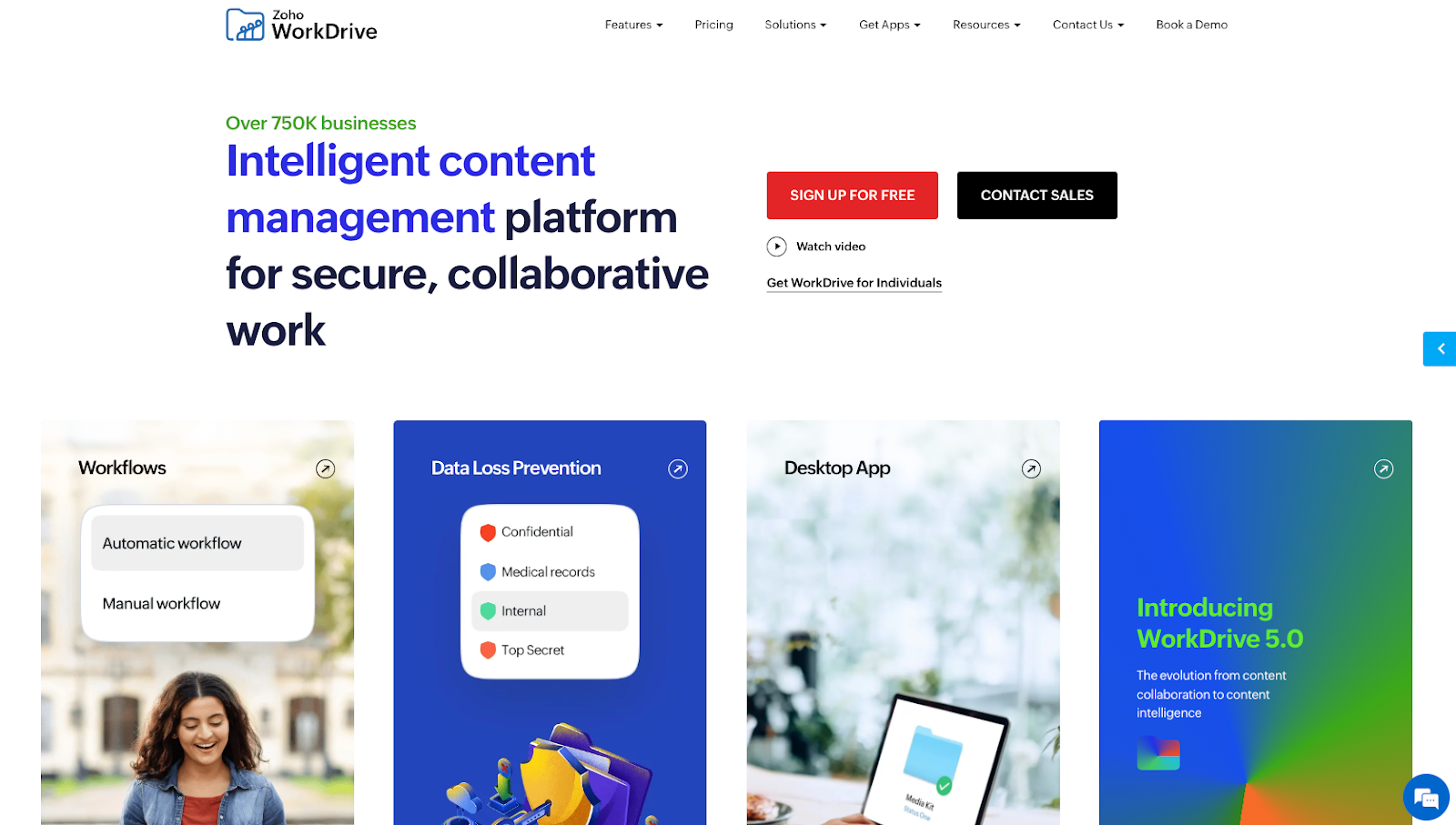 Zoho WorkDrive Landing Page