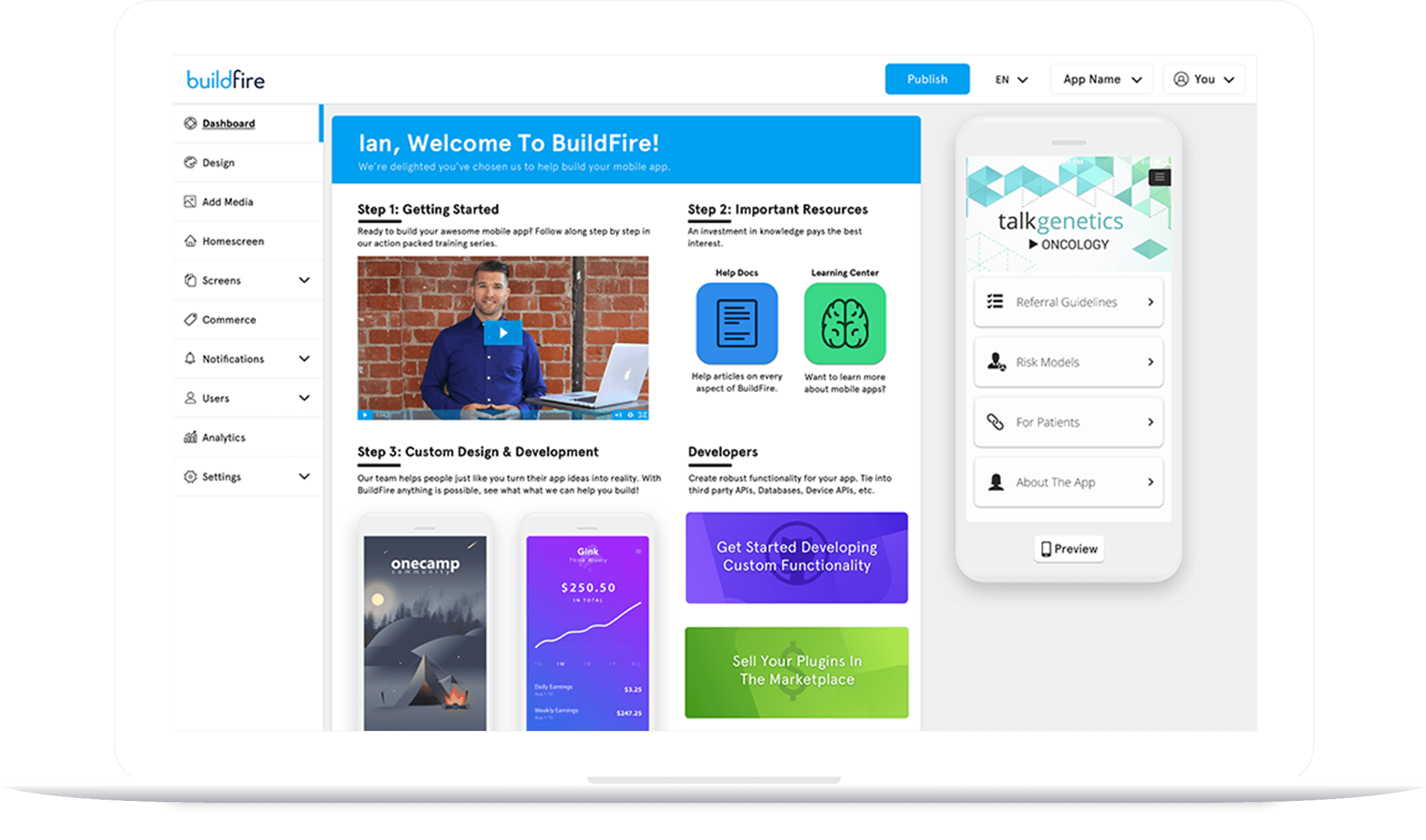 BuildFire App Dashboard
