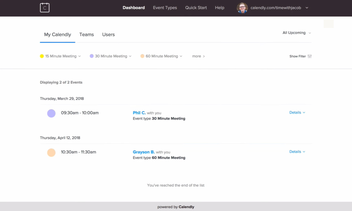 Calendly Dashboard