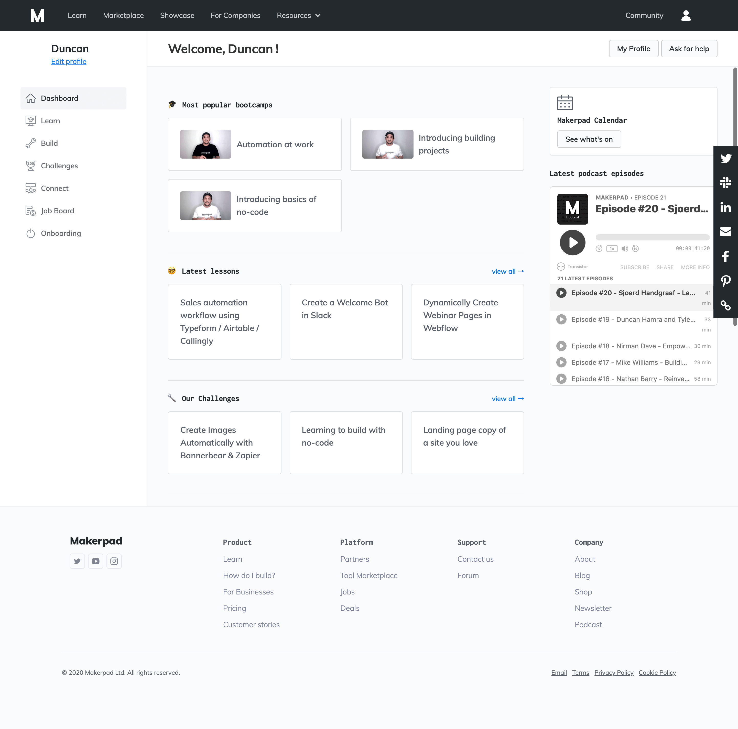Makerpad Dashboard
