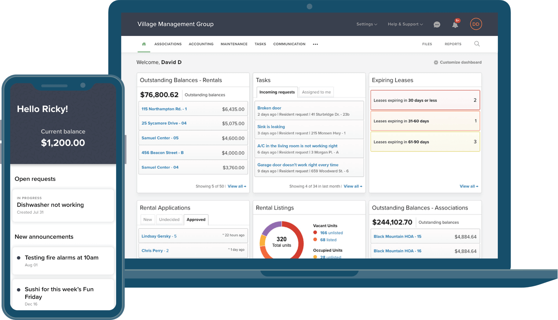 Screenshots from Buildium's interface