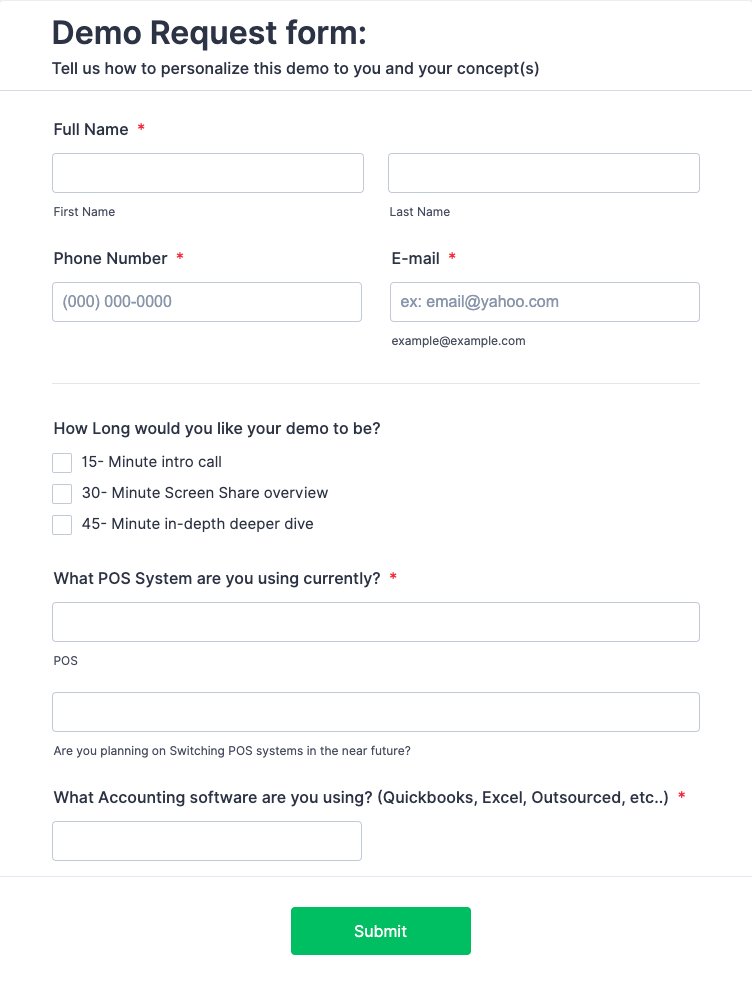 Demo Request Form Template