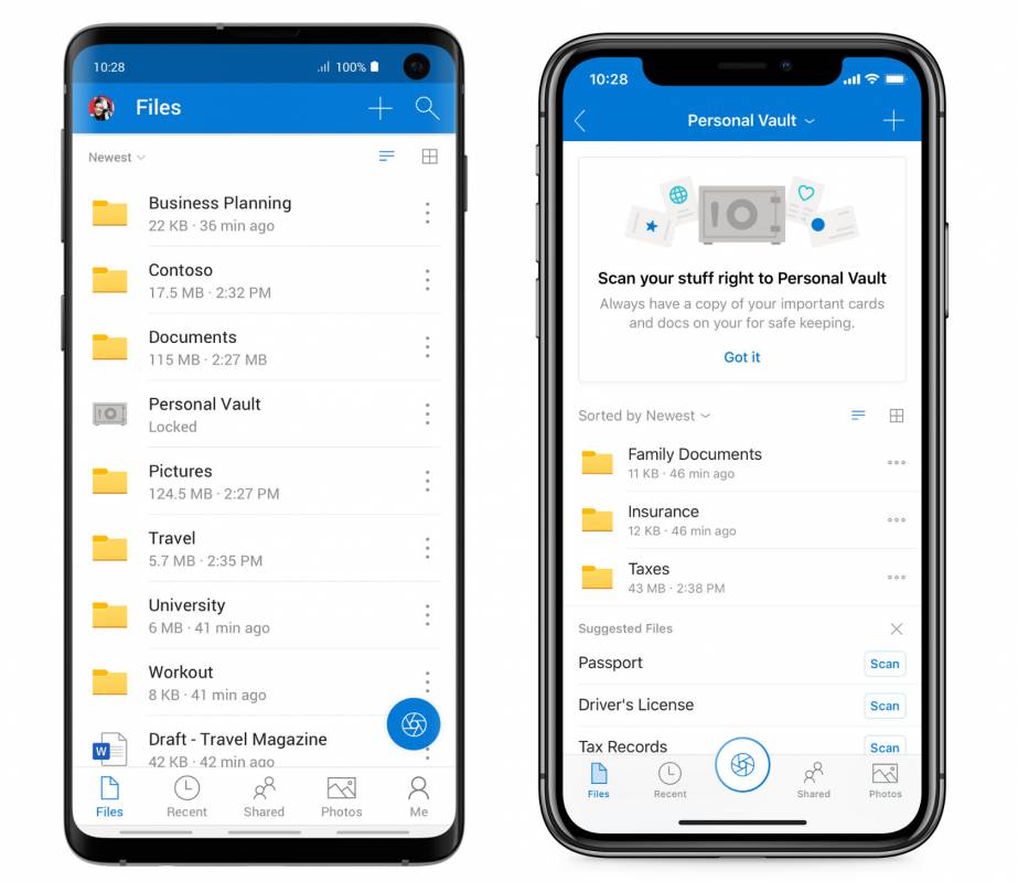 user interface of OneDrive Mobile App
