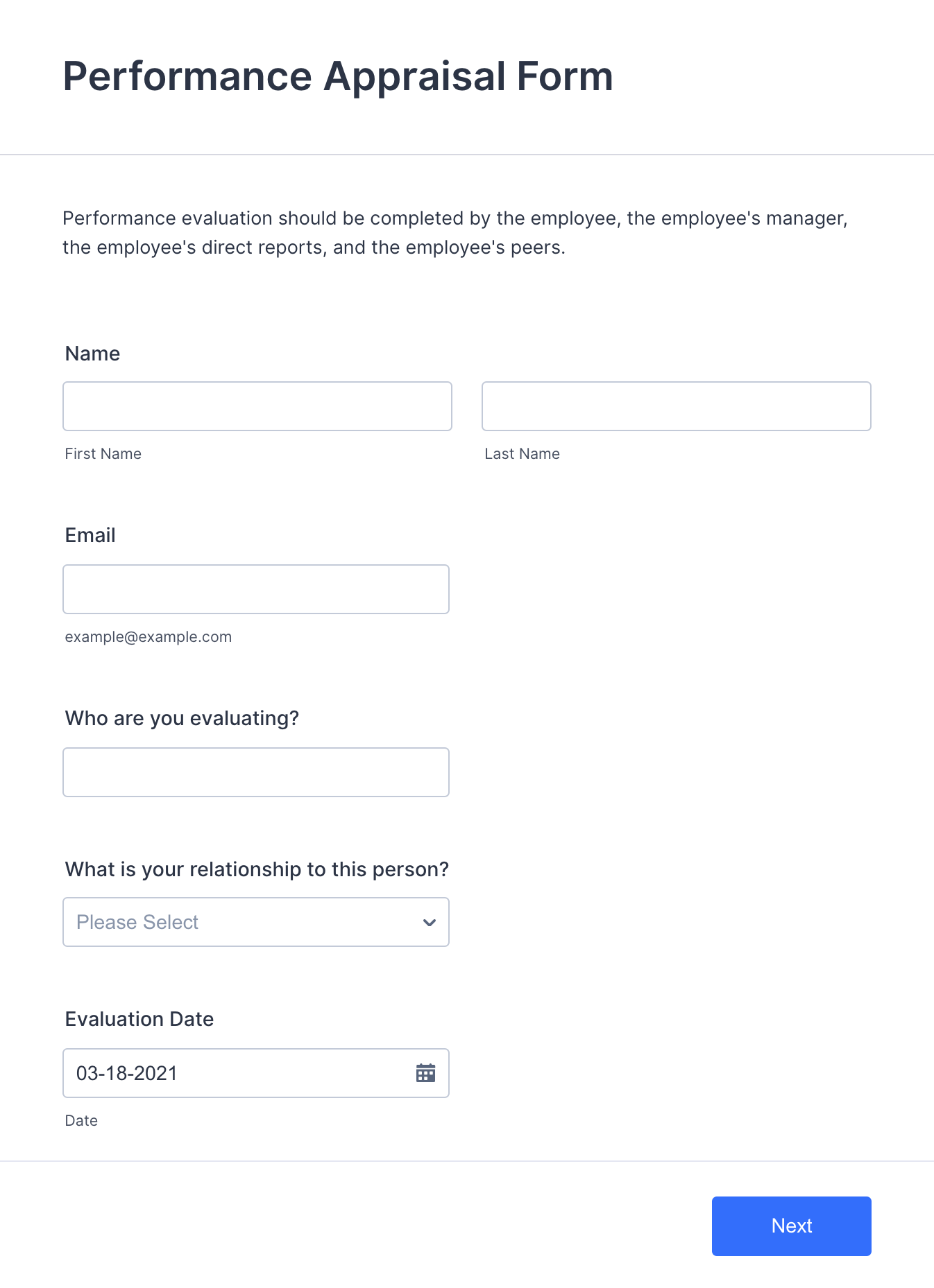 Performance Appraisal Form Template