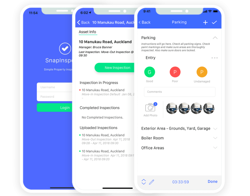 Screenshots from Property Inspection Manager's interface