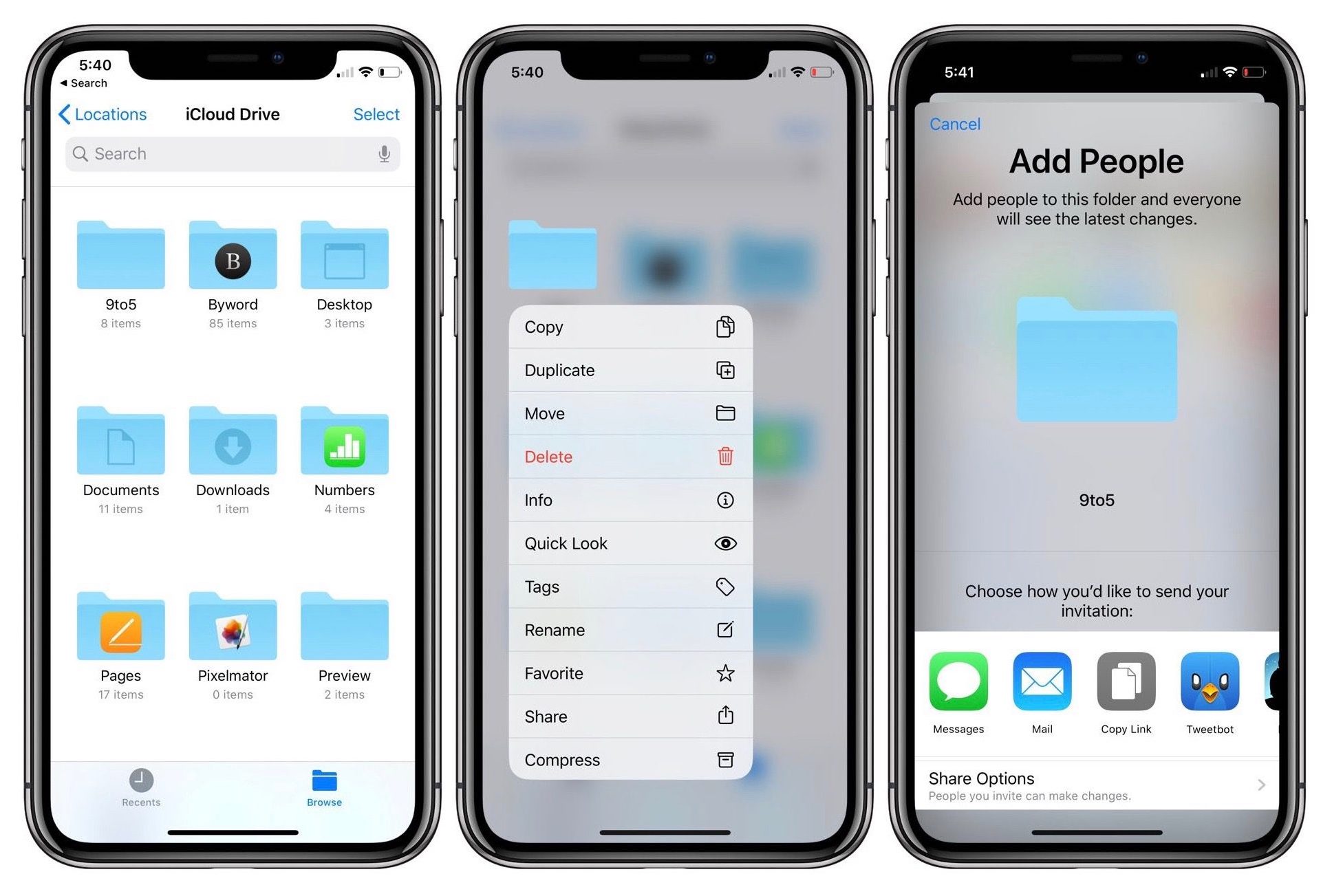 user interface of icloud