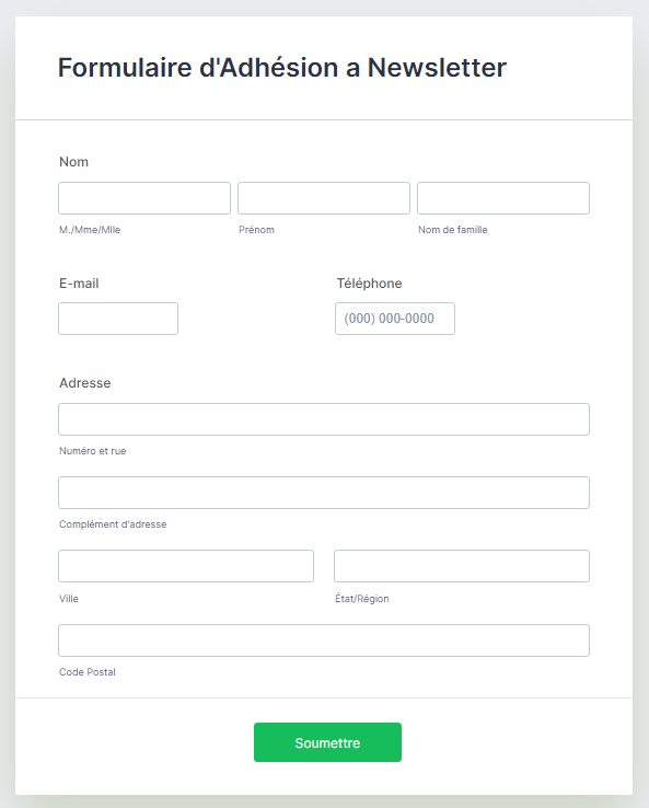 modèle de formulaire d'inscription à une liste email