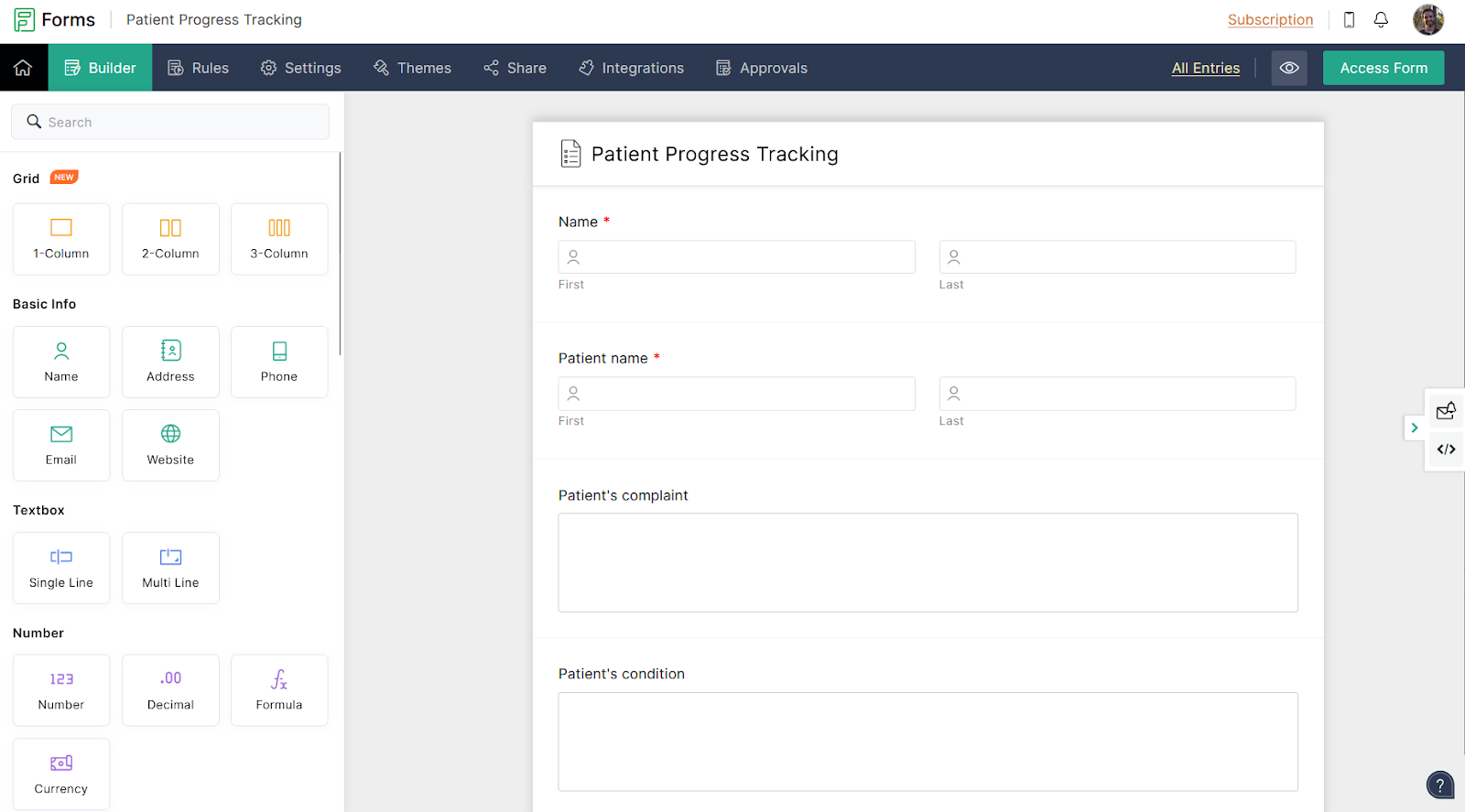 Zoho Forms User Interface