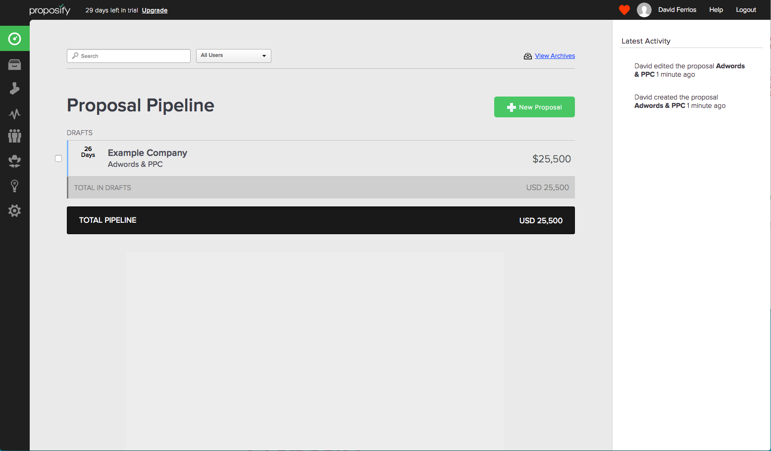 User Interface of Proposify