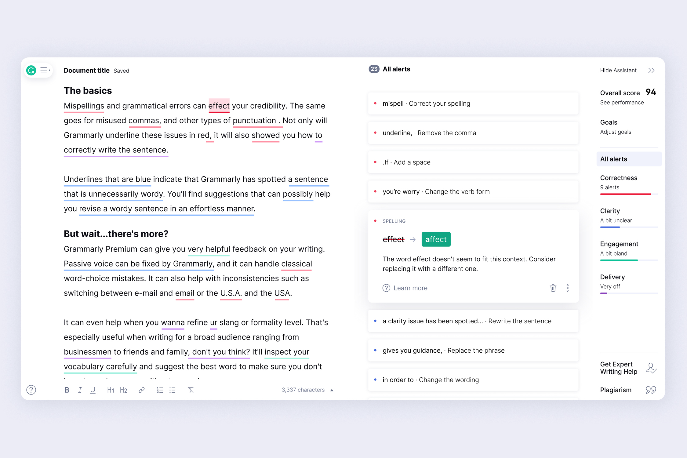 User Interface of Grammarly