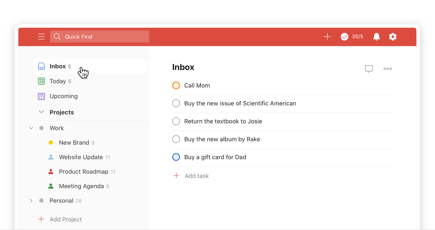 User Interface of Todoist