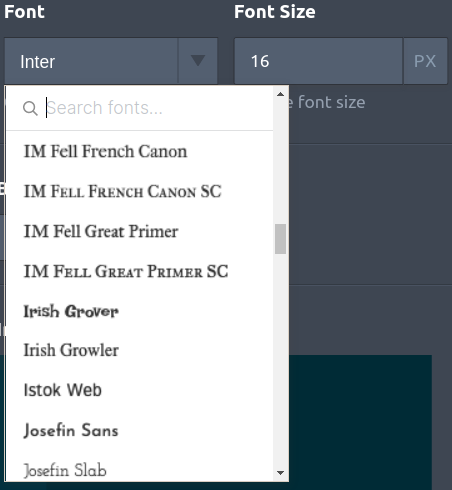 Screenshot of the font styles in Jotform Form Builder