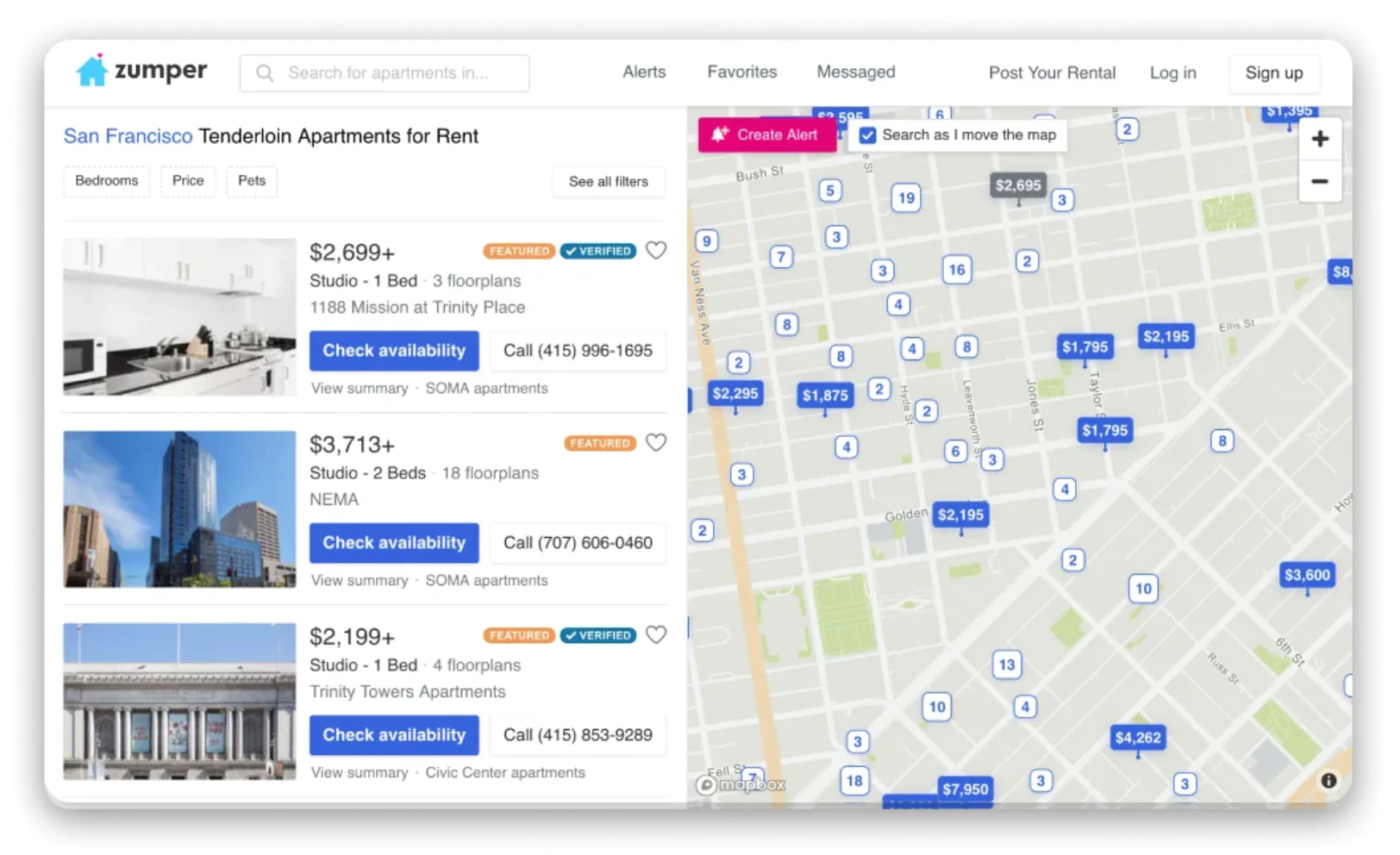 User Interface of Zumper