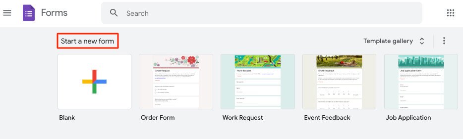 Highlighting the Start a New Form Heading in Google Forms