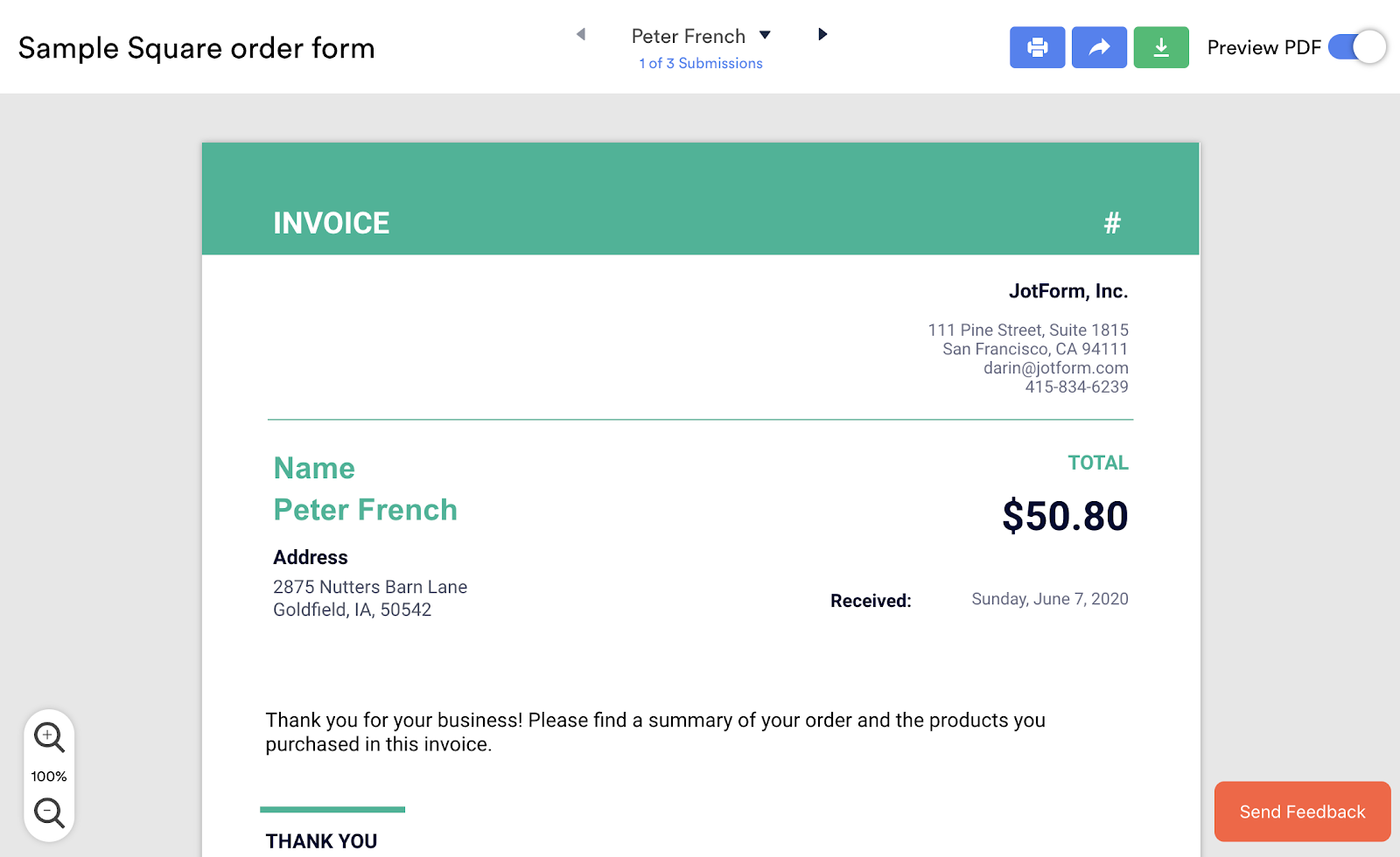 An Invoice Sample in Jotform PDF Editor