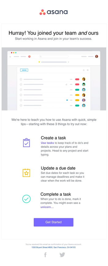 Asana welcome email