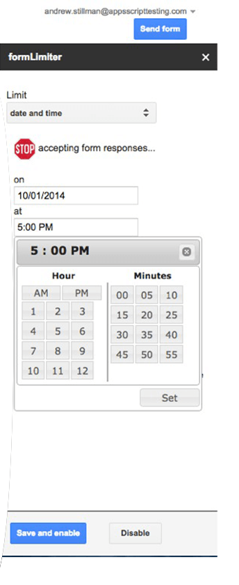 formLimiter date selection
