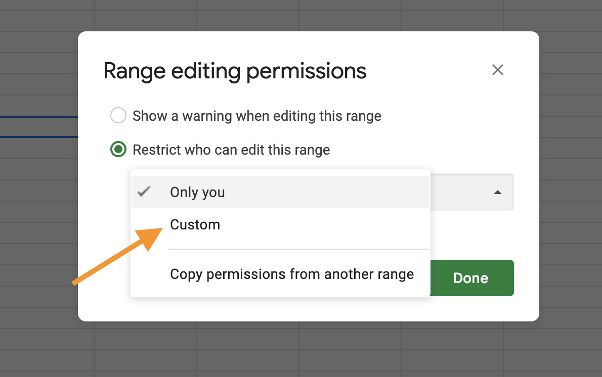 Choosing the Custom option from the dropdown menu