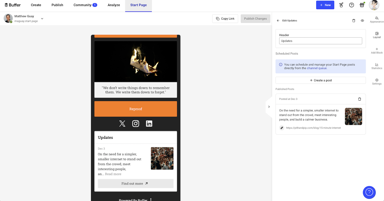 Buffer Start Page Builder