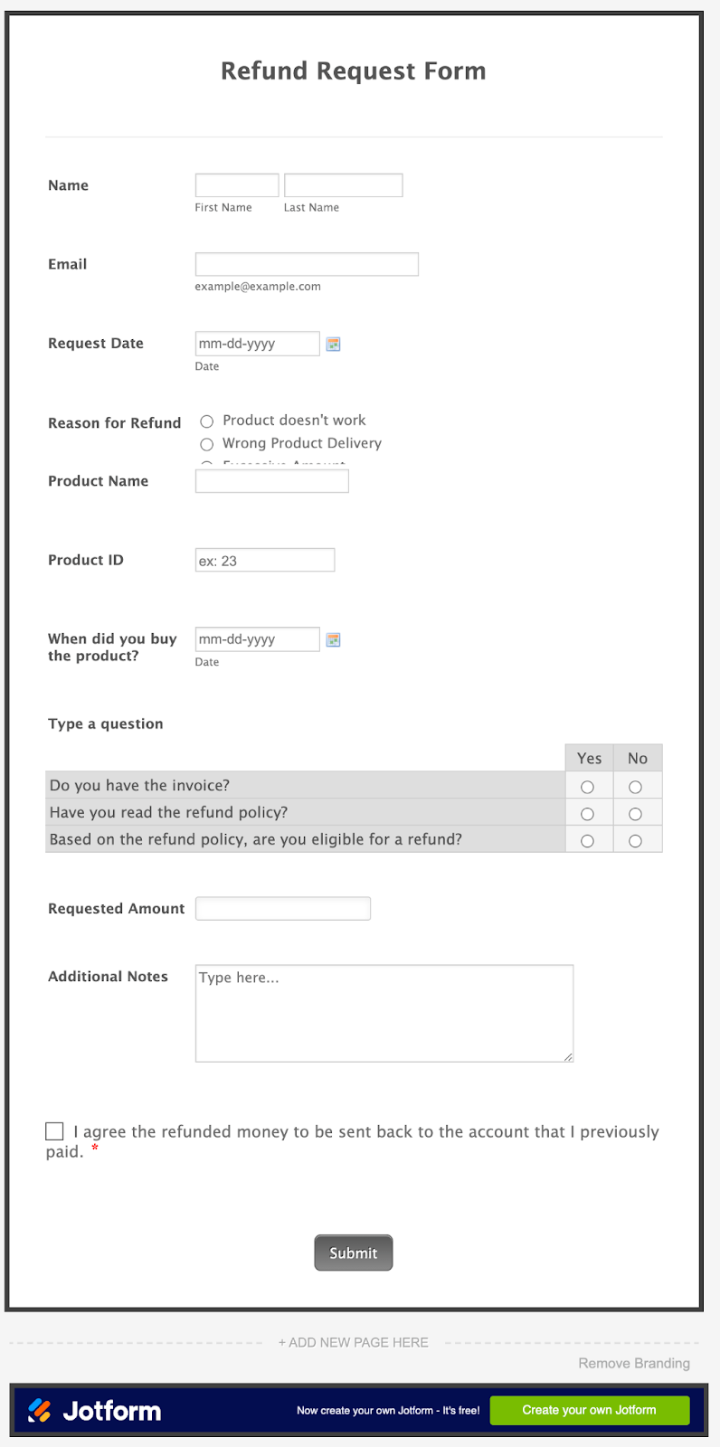 Refund Request Form Template