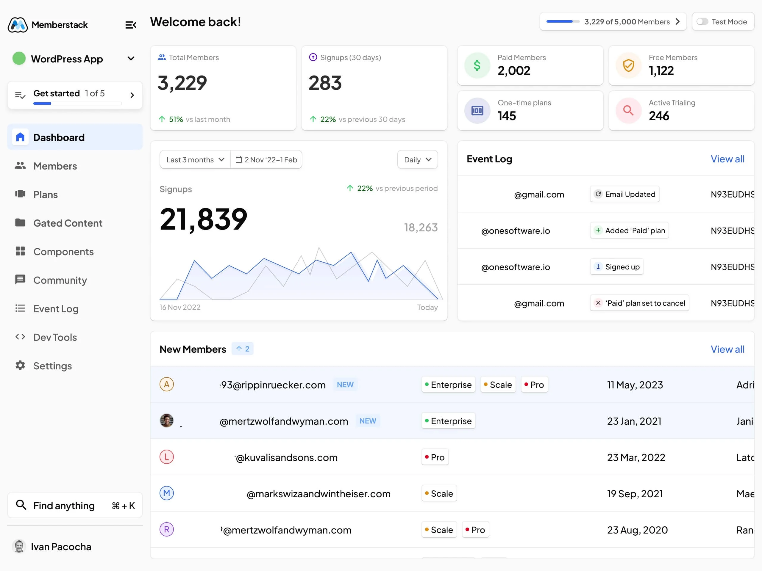 User Interface of Memberstack