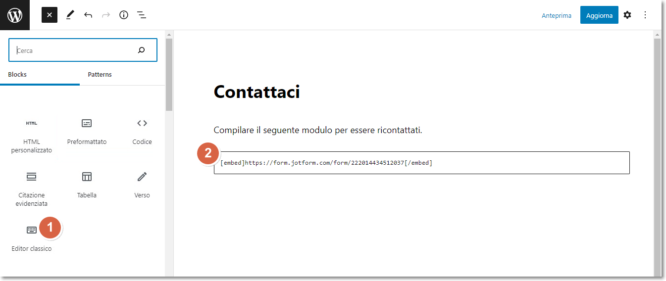 Come Incorporare un Modulo in WordPress